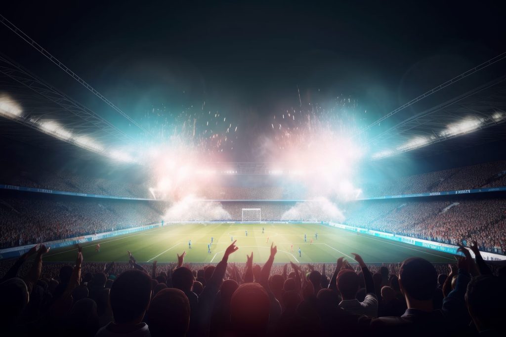 Stadio di calcio generato dalla AI con spettatori